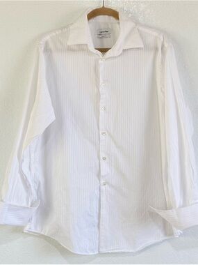 Calvin Klein Men's White Pinstripe Dress Shirt